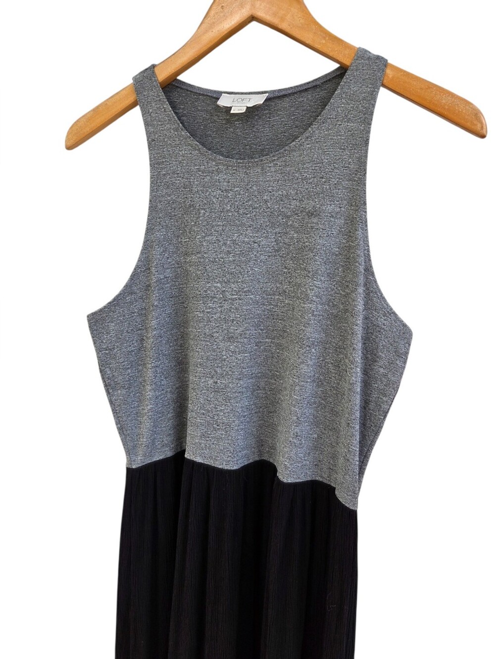 LOFT Two-Tone Sleeveless Maxi Fitted Dress in Gray and Black - Picture 4 of 9